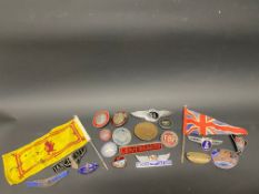 A tray of enamel and other marque radiator badges including Rover, Sunbeam Supreme, Lea Francis,