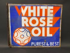 A White Rose Oil double sided enamel sign with hanging flange, by Stocal, 22 x 18".