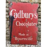 A Cadbury's Chocolate Made in Bournville rectangular enamel sign, 24 x 36".