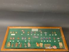 A framed and glazed collection of pre-war enamel motor club badges including Owls Motor Club, Ladies