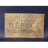 A Refuge Assurance Company Limited brass agency sign, 13 x 8".