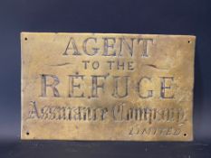 A Refuge Assurance Company Limited brass agency sign, 13 x 8".