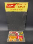 A Lyons Quality Cakes advertising chalk board 13 1/2 x 19 1/2" plus a plastic window advertisement