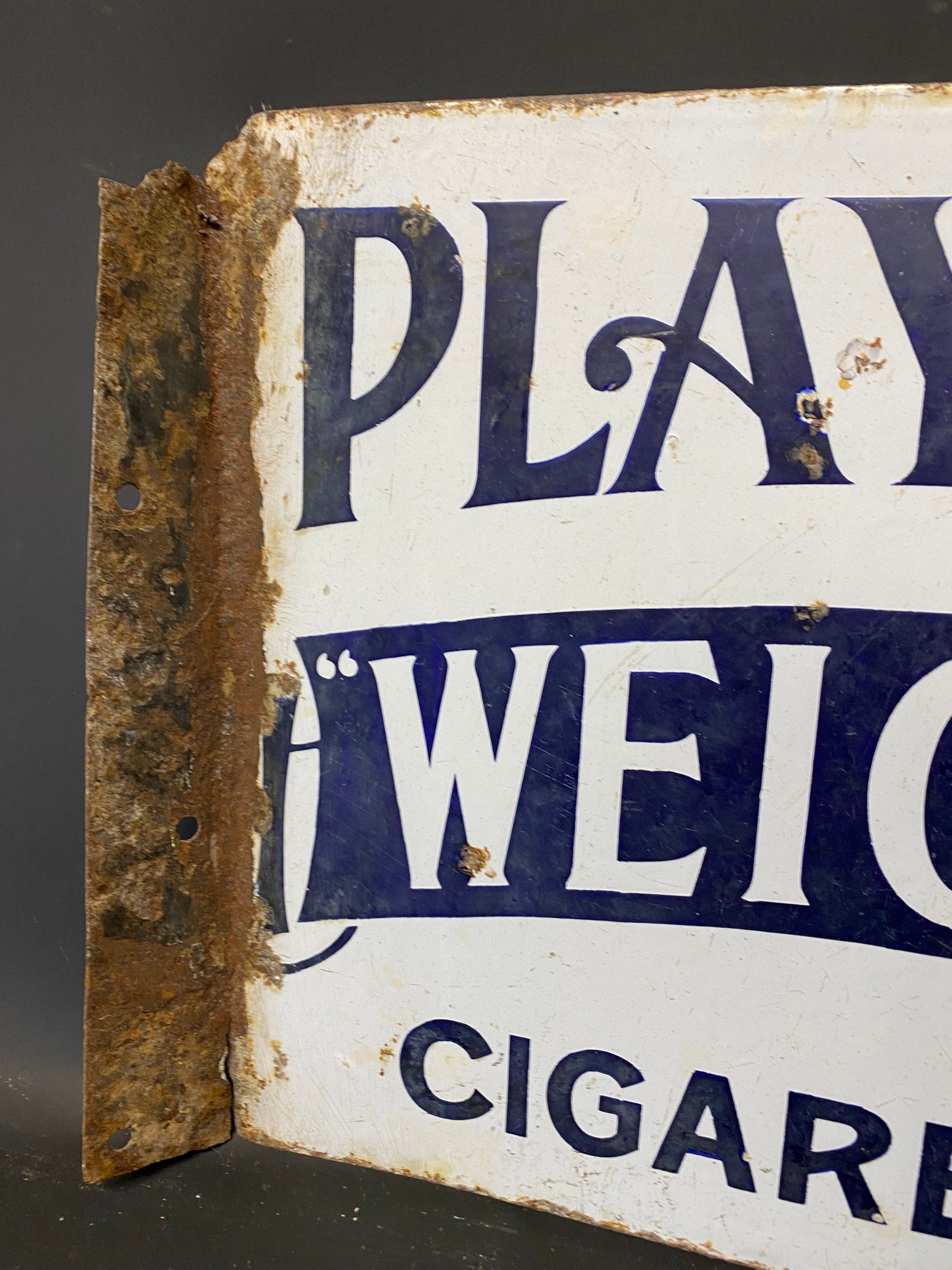 An early Player's Weights Cigarettes double sided enamel sign with hanging flange, by Wildman & - Image 4 of 6
