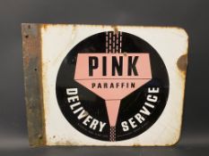 A Pink Paraffin Delivery Service double sided enamel sign with flattened hanging flange, 21 x 16 1/