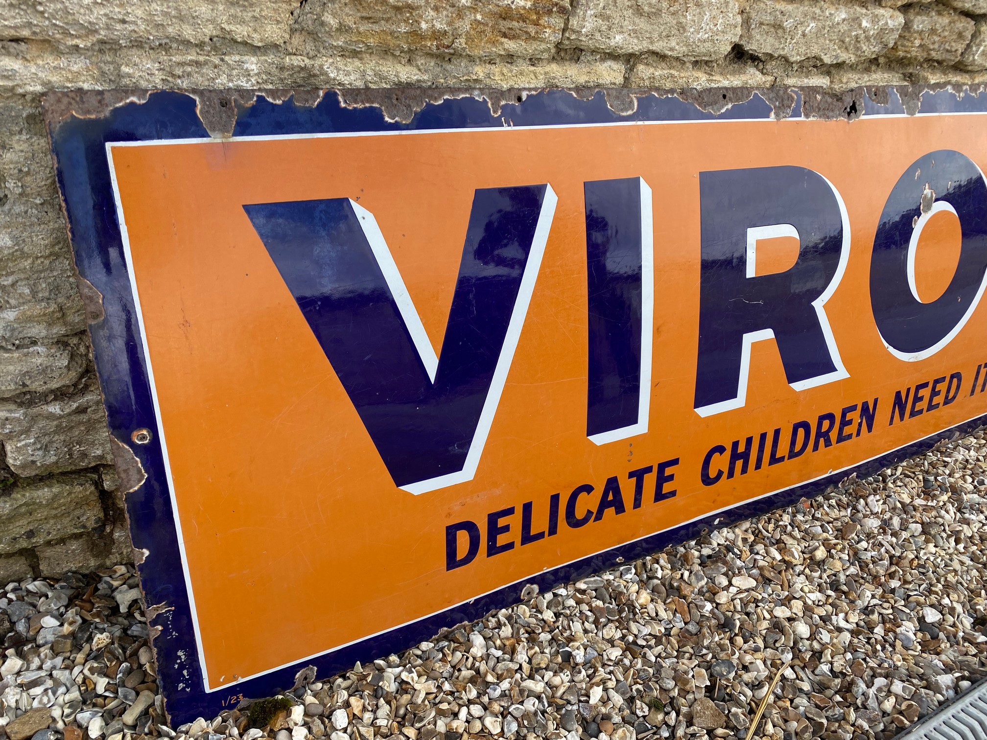 A Virol 'Delicate Children Need It' enamel sign, 78 x 28" - Image 2 of 5