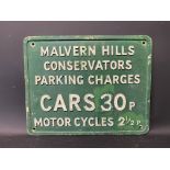 A Malvern Hills Conservators Parking Charges sign, 14 3/4 x 11 3/4".