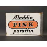 An Aladdin Pink Paraffin double sided enamel sign with hanging flange, excellent condition, 21 x