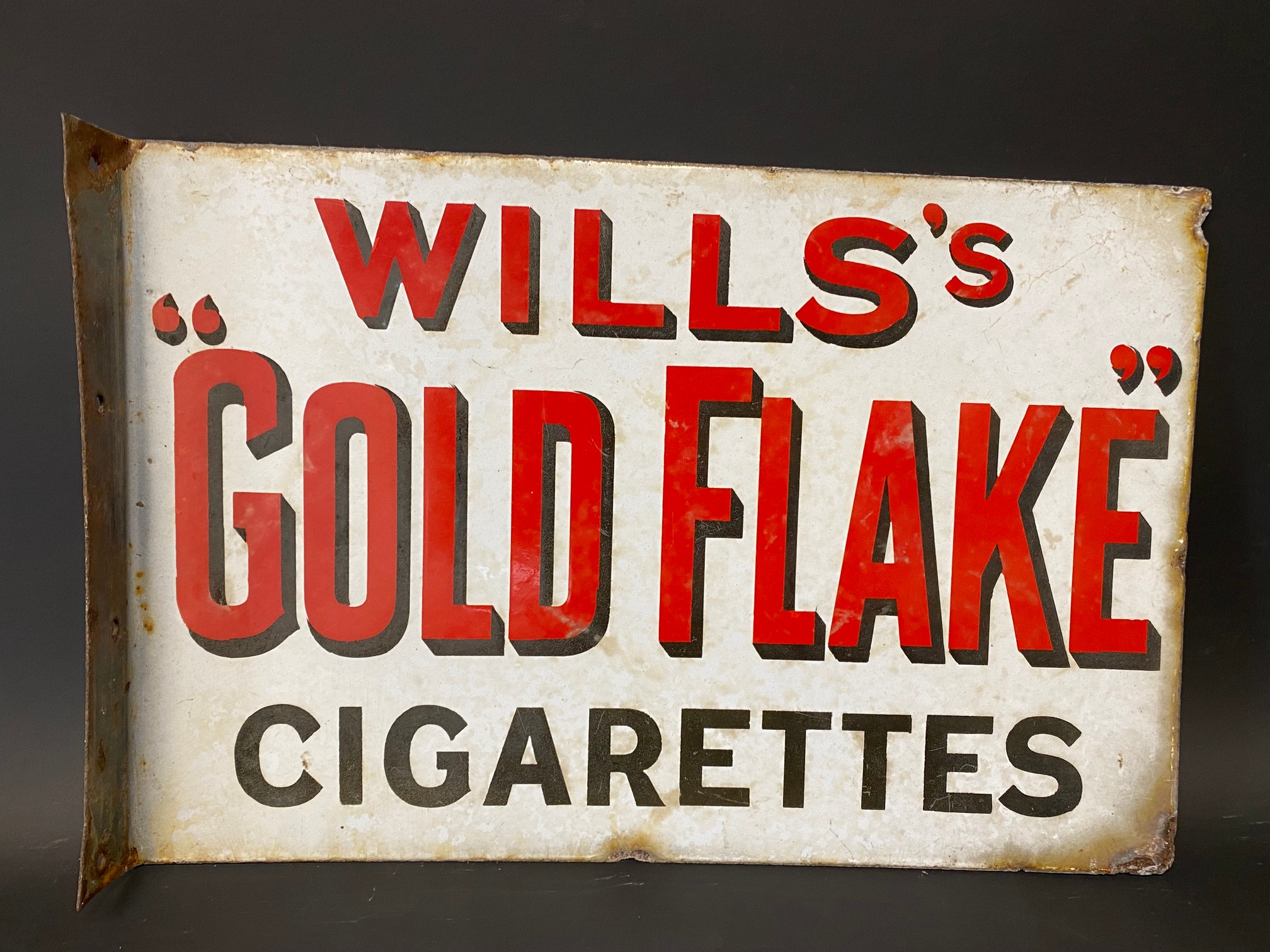 A Wills's Gold Flake Cigarettes double sided enamel sign with hanging flange, 18 x 12".