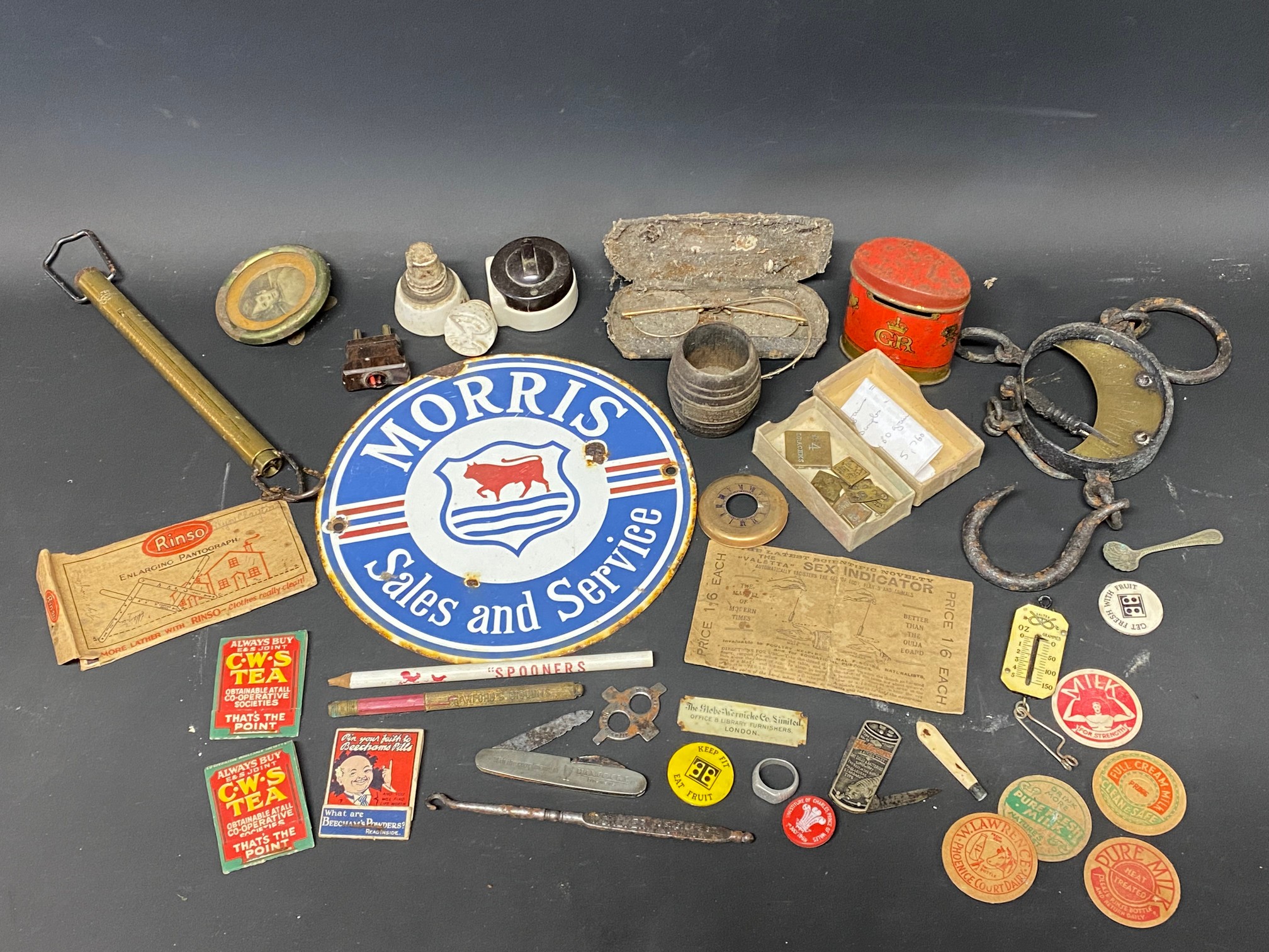 A quantity of assorted collectables and advertising including CWS match books, pen knives