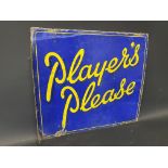 A Player's Please double sided enamel sign with hanging flange, by Wildman & Meguyer, 18 x 16".
