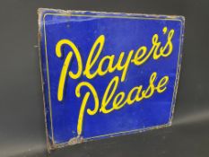 A Player's Please double sided enamel sign with hanging flange, by Wildman & Meguyer, 18 x 16".