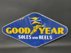 A Good Year Soles and Heels lozenge shaped double sided enamel sign, 36 x 19".