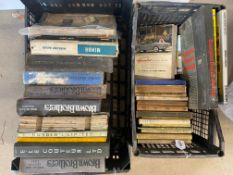 Two boxes of motoring volumes including Brown Brothers and other catalogues.