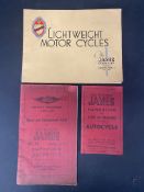 A James Lightweight Motorcycles sales brochure, 1948, a James driver's handbook and list of spare