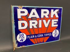 A Park Drive cigarettes double sided enamel sign with hanging flange, good gloss, 16 x 12".