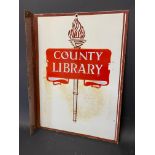 A County Library double sided enamel sign with hanging flange, 13 x 18".