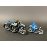 An RAC die-cast motorcycle combination and one smaller.