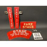 A selection of bus Fare Stage enamel plates, including a no. 152.