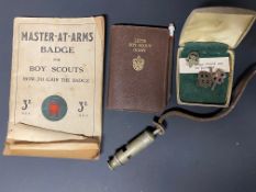 A J.Hudson & Co military issue whistle plus various scouting collectables.