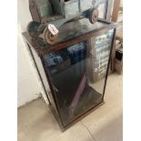 A stained pine rear opening counter top display cabinet, 20 3/4" w x 33" h x 12 1/2" d.