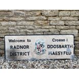 A Welcome to Radnor District aluminium sign, with Welsh text also, 54 x 20".