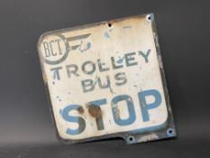 A Trolley Bus Stop double sided sign, 12 x 12 1/2".