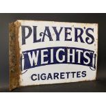 An early Player's Weights Cigarettes double sided enamel sign with hanging flange, by Wildman &