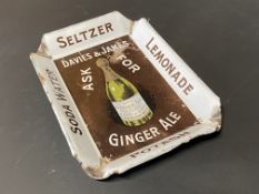 A Davies & James Ginger Ale pictorial enamel rectangular ashtray, 4 x 6".