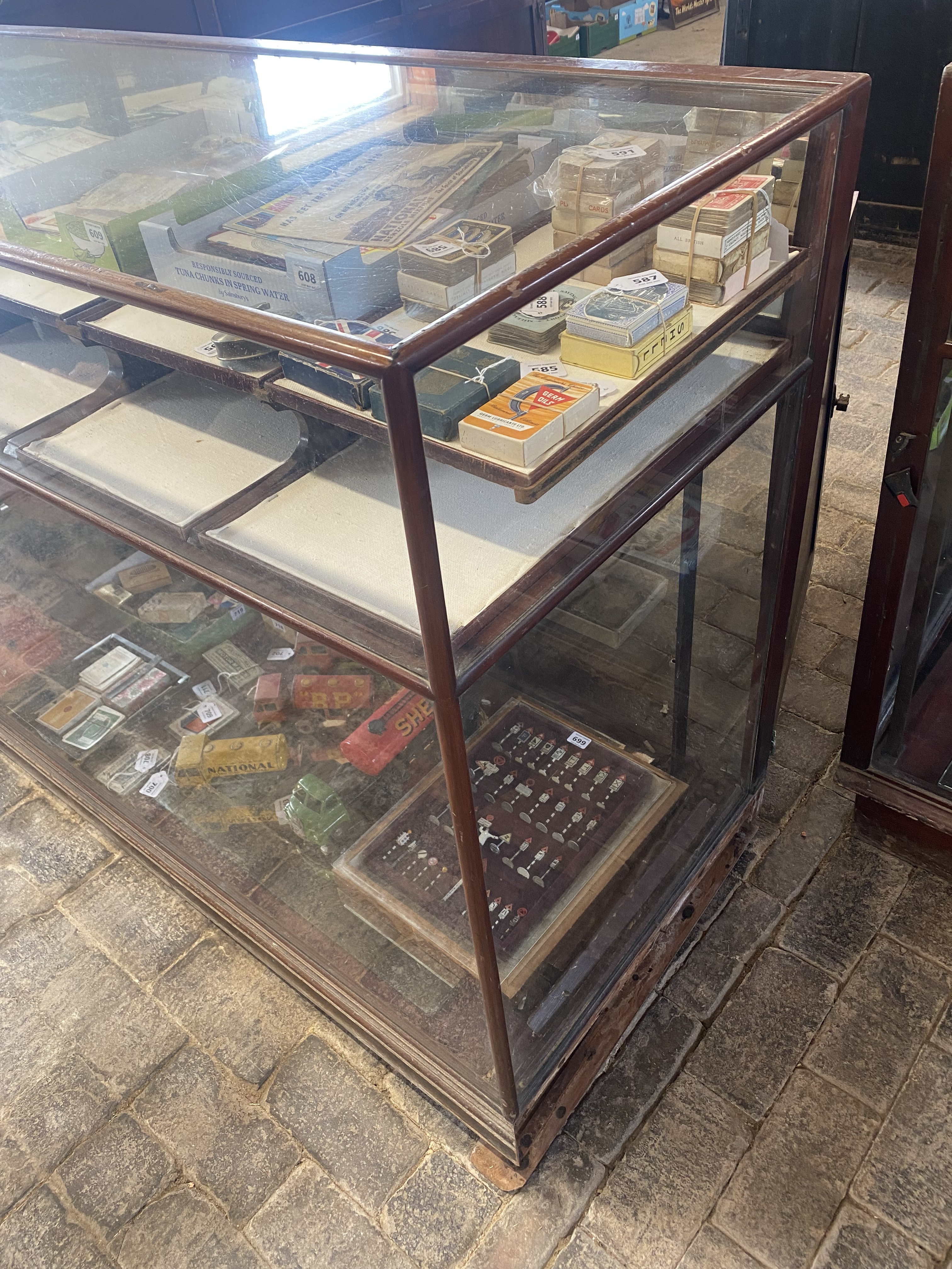 A large Victorian/Edwardian mahogany framed shop counter display cabinet, unusually having a high - Image 11 of 11