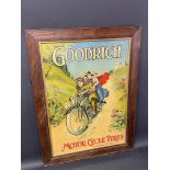 A superb pictorial showcard advertising Goodrich Motor Cycle Tyres depicting a gentleman and lady on