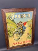 A superb pictorial showcard advertising Goodrich Motor Cycle Tyres depicting a gentleman and lady on