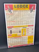 A Lodge Spark Plugs colourful chart, in a modern frame for display, 24 1/2 x 36 1/2".