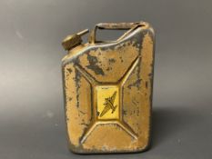 A miniature jerry can, with an image of an aeroplane to each side.