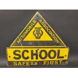 An AA Safety First enamel warning sign for School, by Franco, 26 x 22".