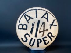 An unusual early glass petrol pump globe, bearing the brand name of Batax Super, possibly