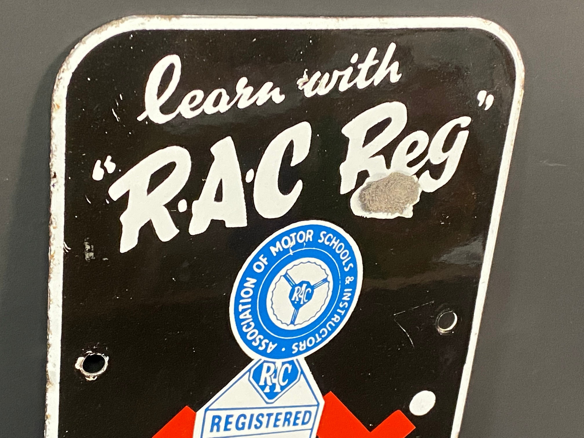 An 'RAC Reg' Association of Motor Schools & Instructors enamel sign, 7 1/2 x 12". - Image 2 of 4