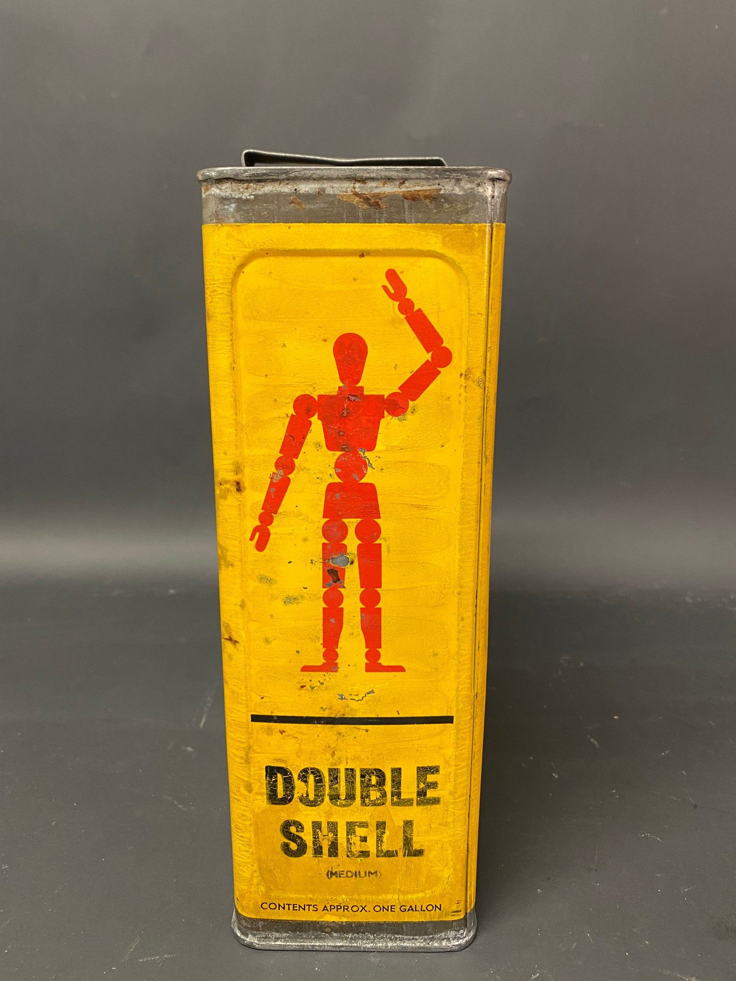 A Shell Lubricating Oil rectangular gallon can with robot/stick man motif, excellent condition. - Image 4 of 6