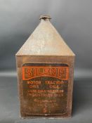 A Silene Motor Oils and Tractor Oils five gallon pyramid can.