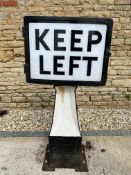 A large Keep Left road bollard, with a perspex panel, 55" h.