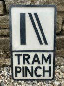 An aluminum road sign for Tram Pinch 11 3/4 x 19 1/2".