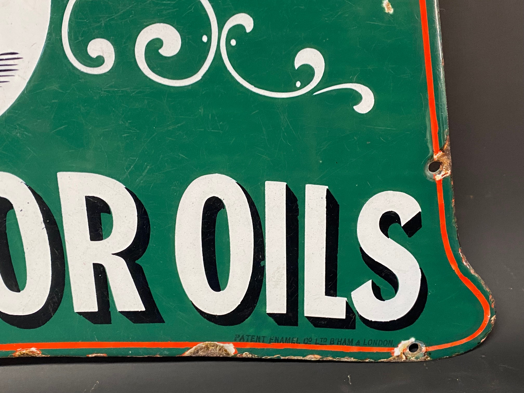 A very rare Engelbert's 'The' Motor Oils shaped double sided enamel sign with an image of a can to - Image 12 of 13