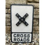 A cast iron road sign for Cross Road with bulbous glass inserts, 11 3/4 x 20 1/2".