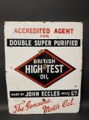 A British High Test Oil made by John Eccles (oils) Ltd rectangular enamel sign, 24 x 30".