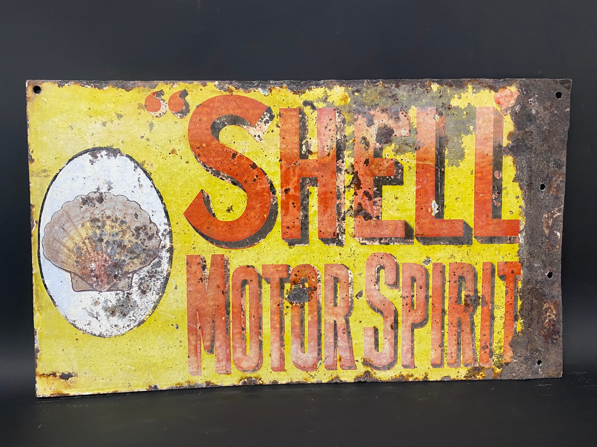 An early Shell Motor Spirit double sided enamel sign with clam motif, made by Willing & Co. Ltd, - Image 5 of 5