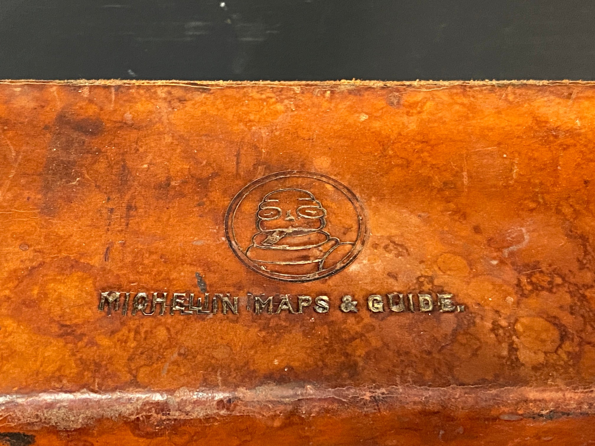 A Michelin leather map case, embossed with Mr Bibendum to the lid, with maps inside. - Image 2 of 3