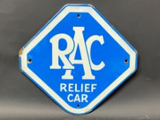 A small RAC Relief Car lozenge shaped enamel sign in good condition, 10 1/2 x 10 1/4".