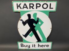 A Karpol Buy it Here enamel sign in good condition, 21 1/4 x 28 3/4".