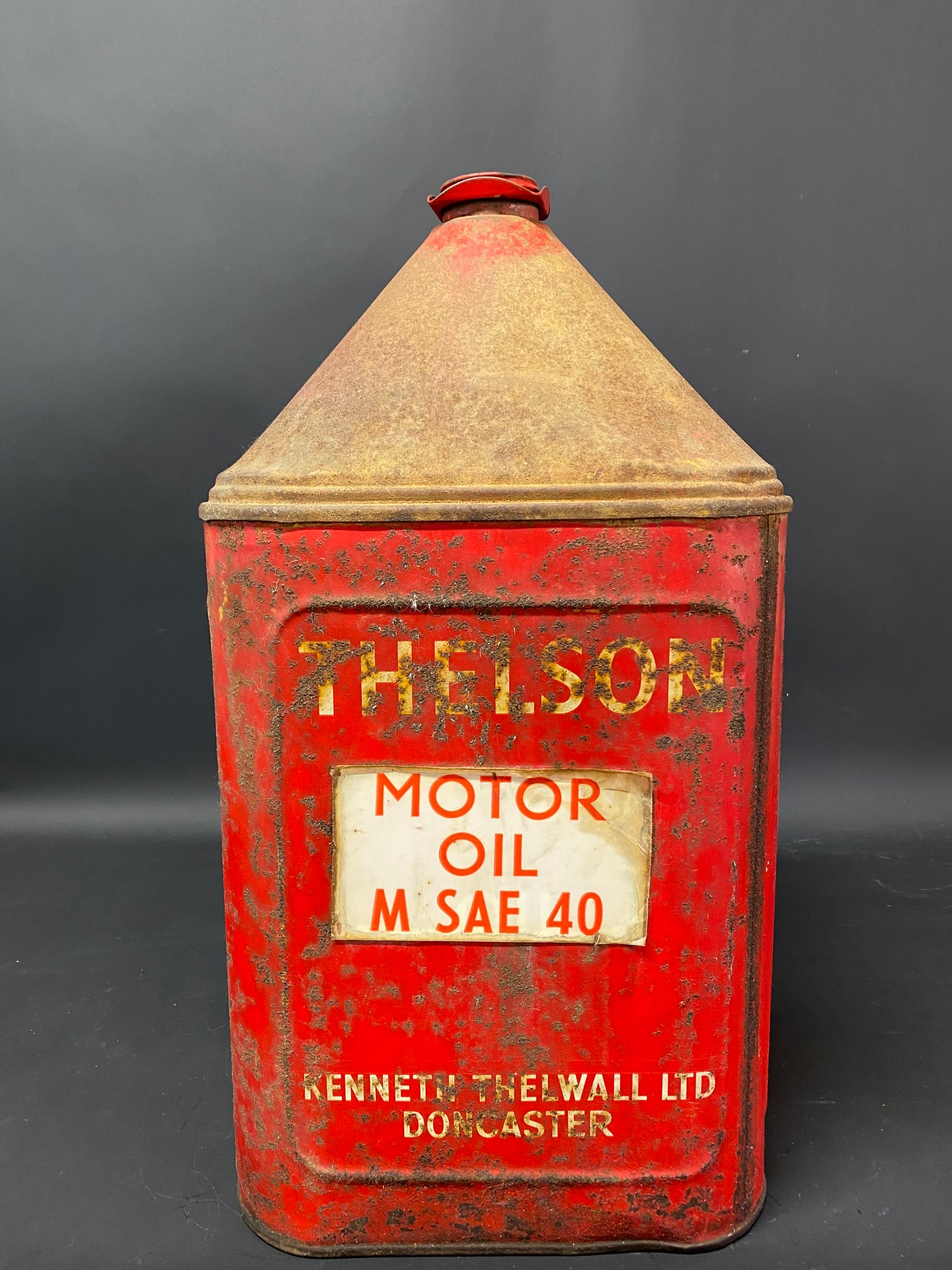 A Thelson Motor Oil five gallon pyramid can. - Image 2 of 4