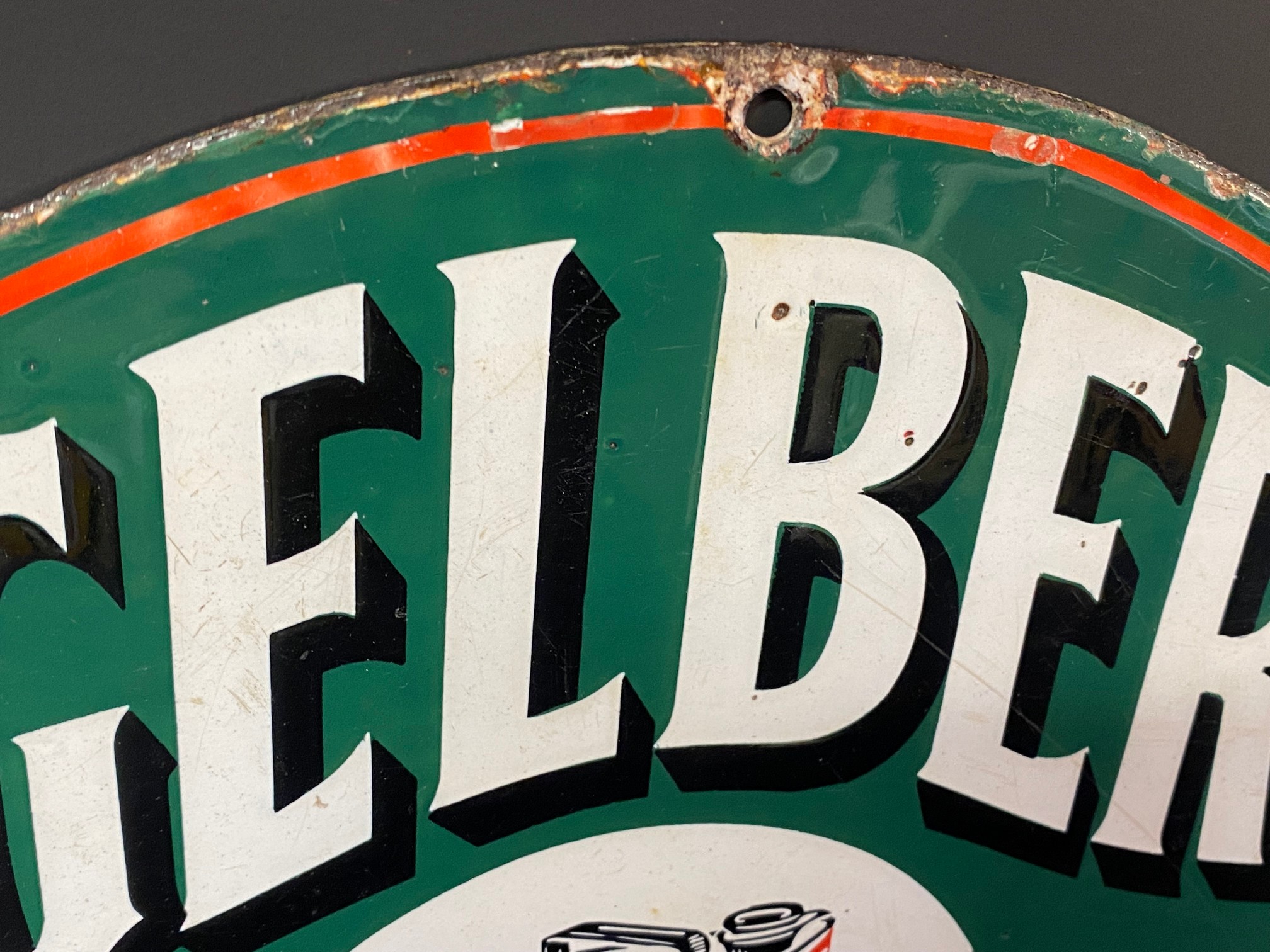 A very rare Engelbert's 'The' Motor Oils shaped double sided enamel sign with an image of a can to - Image 3 of 13